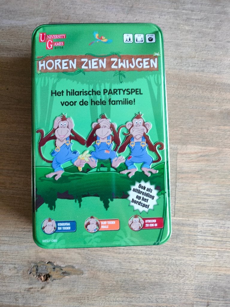 partyspel: Horen Zien en Zwijgen, Hobby en Vrije tijd, Ophalen, Zo goed als nieuw, University Games