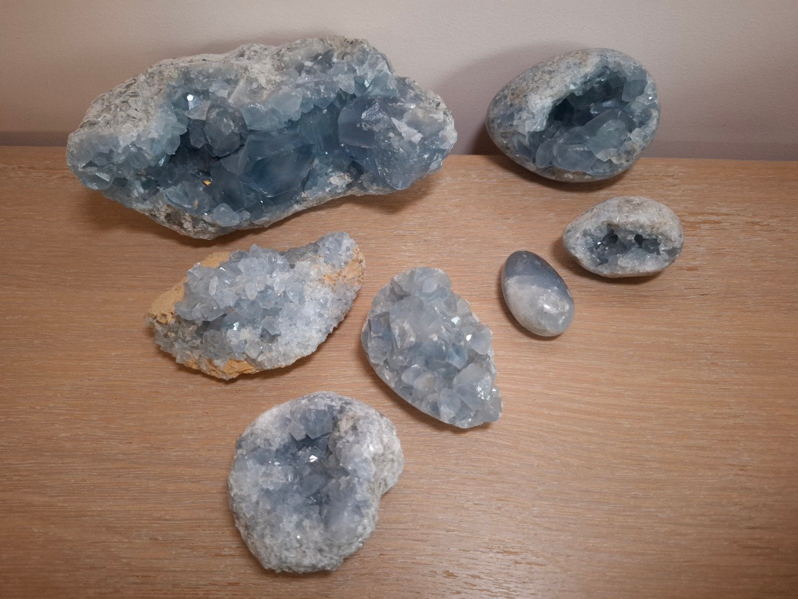 set 7 x Blauwe Calciet XL Geode & Kristalclusters, Ophalen of Verzenden