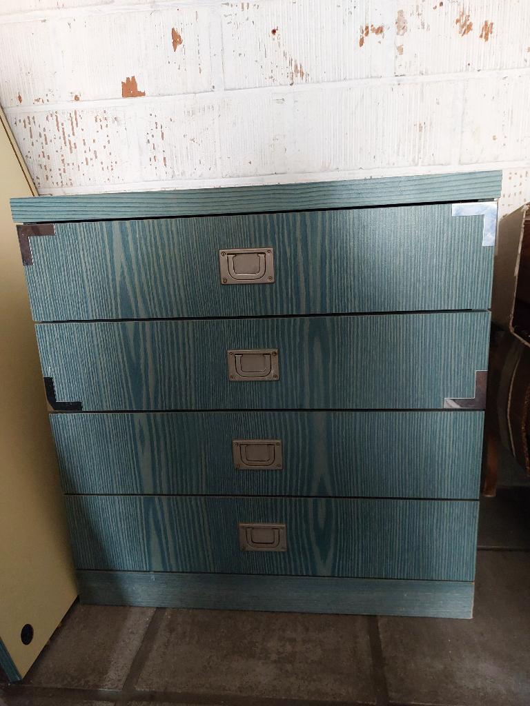 Blauwgroen ladekast, Ophalen, Gebruikt, Klassiek, 50 tot 100 cm