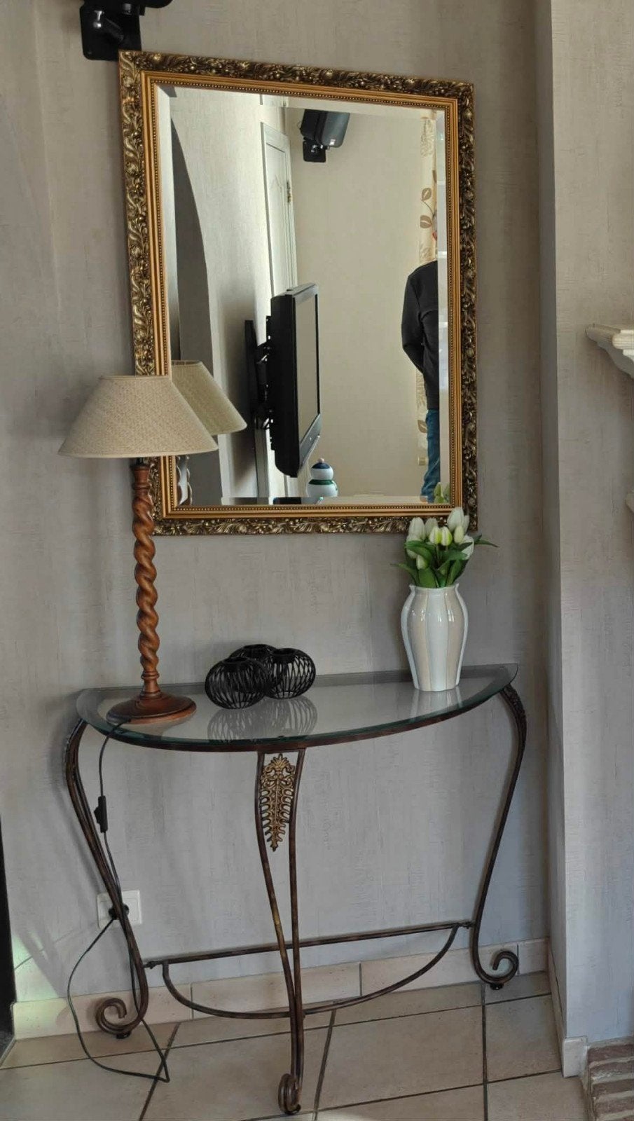 Bijzetmeubel + Spiegel, Huis en Inrichting, Ophalen, Gebruikt, Metaal of Aluminium, 75 cm of meer