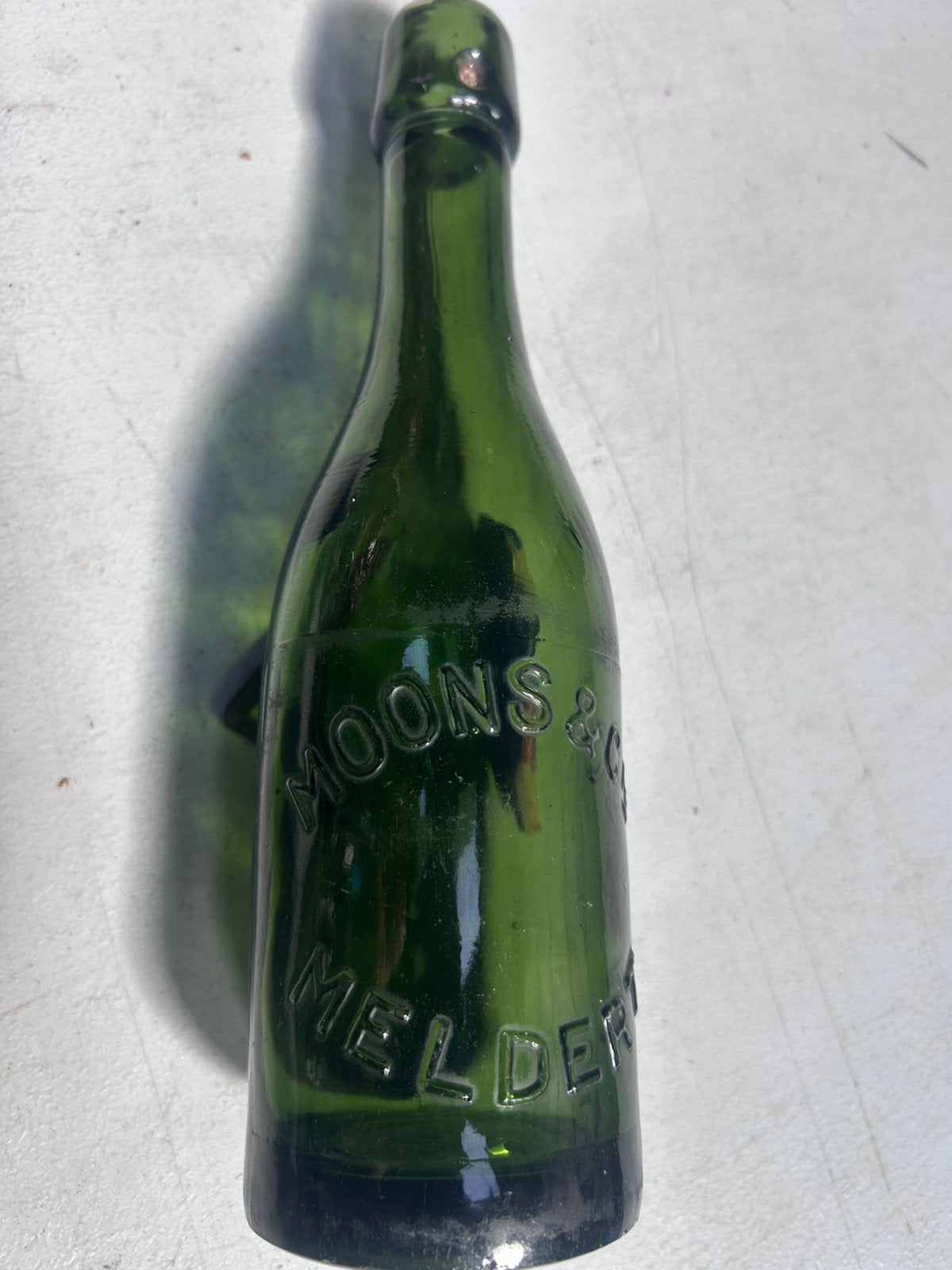 Kleine Meldertse fles Moons&Cie 1890, Verzamelen, Ophalen, Gebruikt, Flesje(s), Overige merken