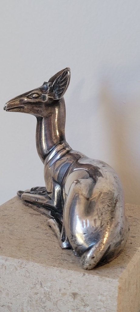 Georges LAVROFF - Zilverkleurig bronzen hert, Art Deco 1930, Antiek en Kunst, Zilver, Overige onderwerpen, Minder dan 20 cm, Art deco