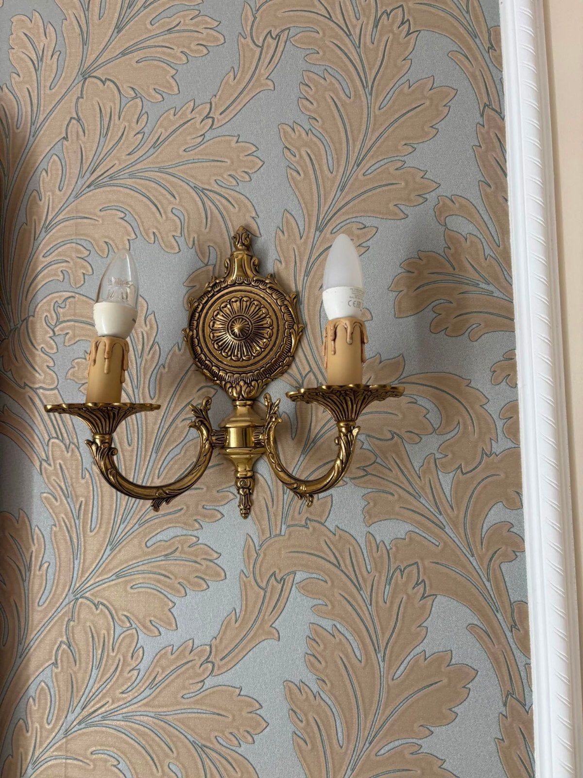 Set van 2 klassieke goudkleurige wandlampen, Huis en Inrichting, Ophalen