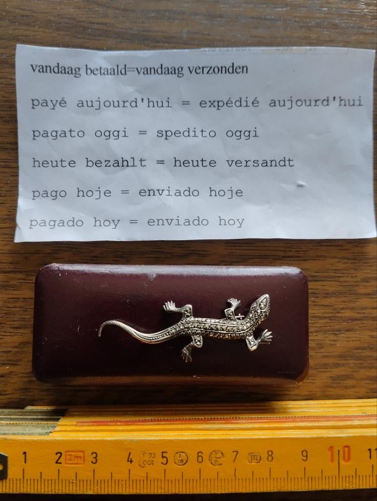 Vintage zilveren kleurig salamander broche, Verzenden