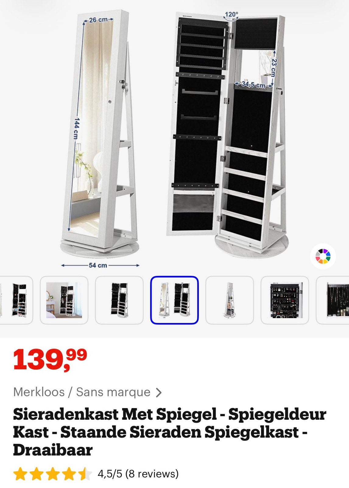 Armoire à bijoux avec miroir, Maison & Meubles, Enlèvement, Comme neuf