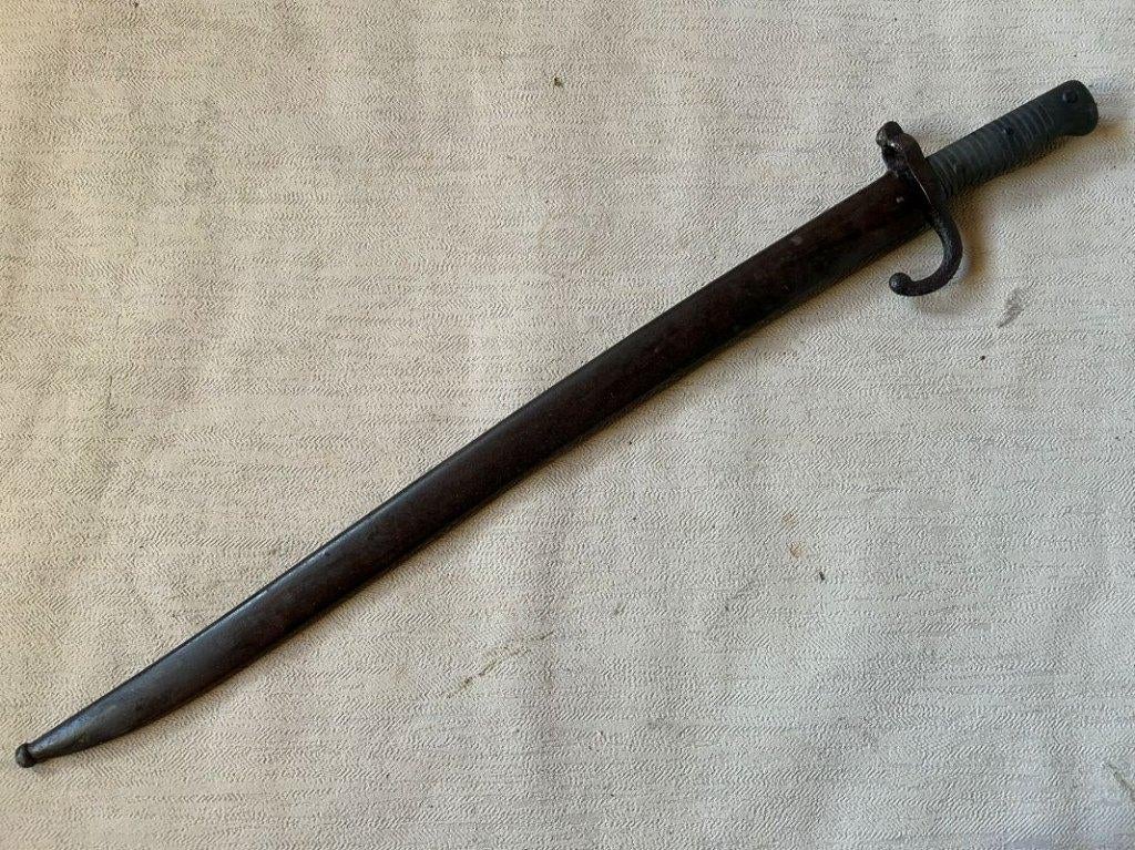 wo1 - Franse M1866 Chassepot bajonet met schede, Verzamelen, Ophalen of Verzenden, Landmacht, Mes of Dolk