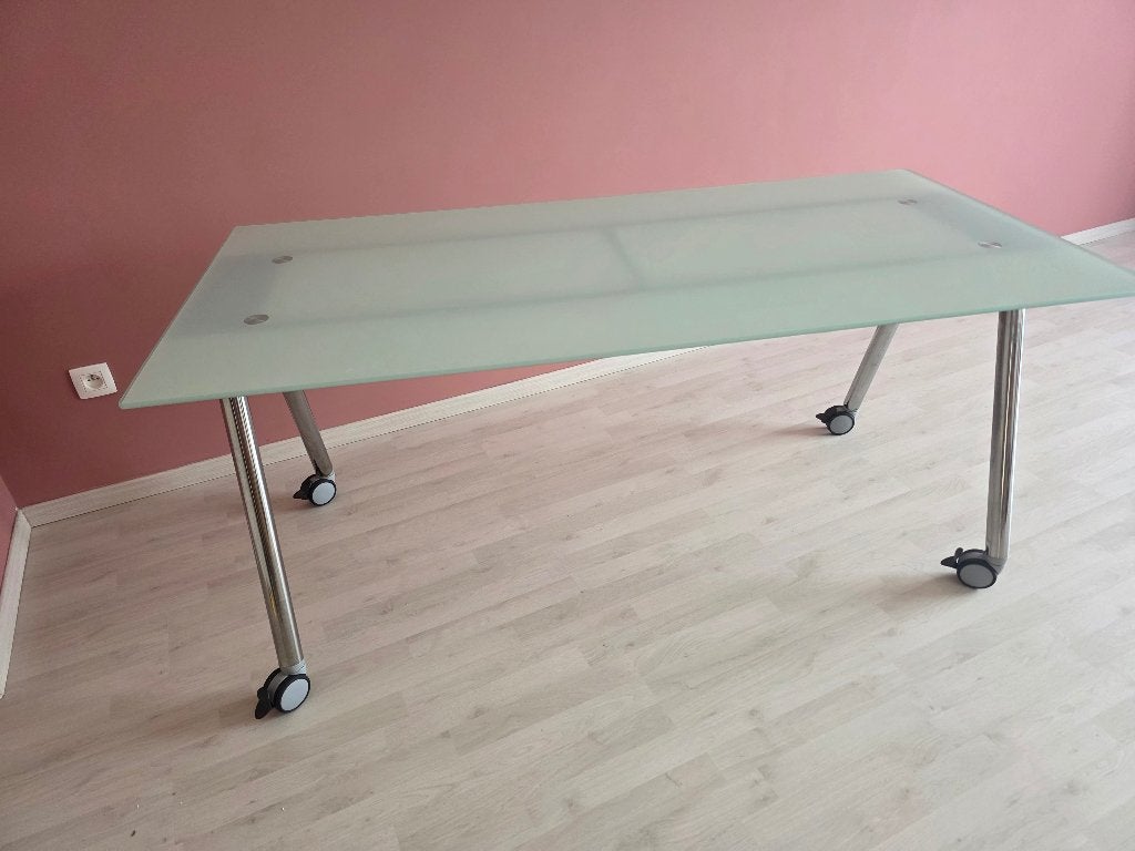 Bureau met glazen blad, 160 cm, Bureau d'ordinateur, Avec roues, Enlèvement