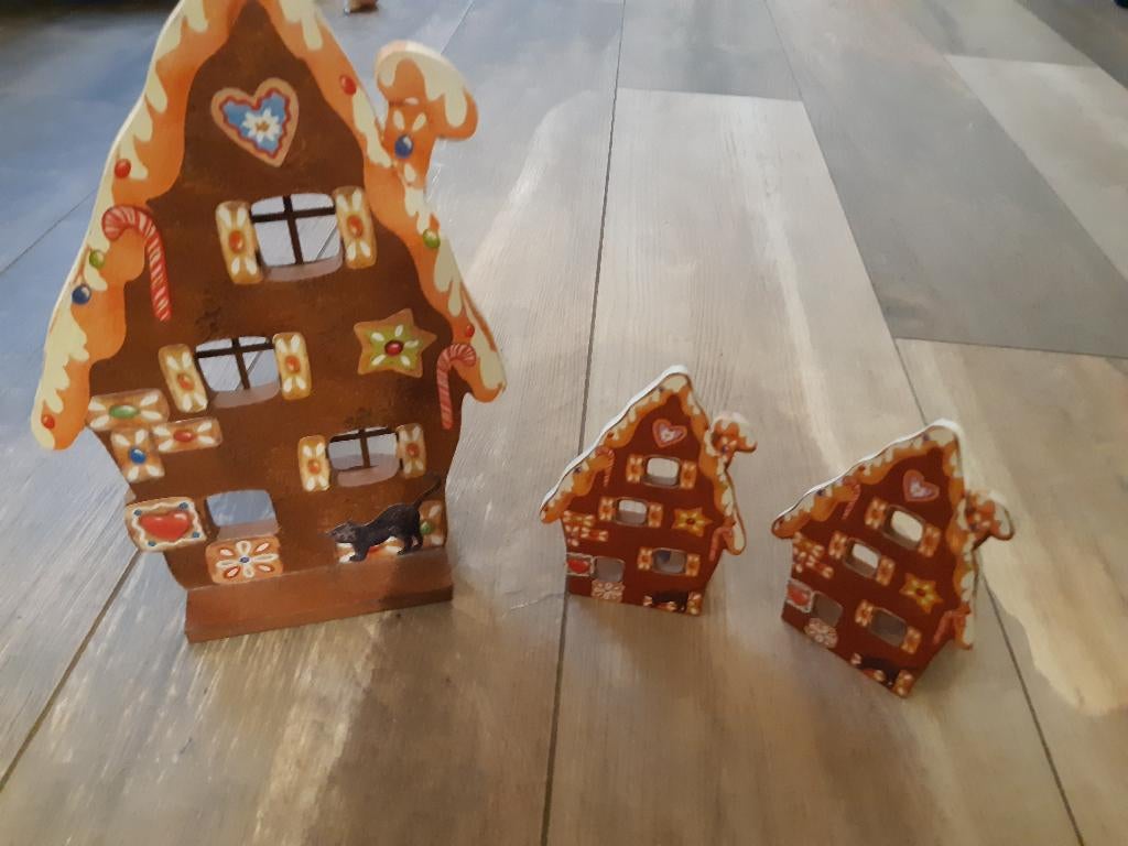 Peperkoekhuisjes theelichtjes + kerstknuffels, Ophalen of Verzenden