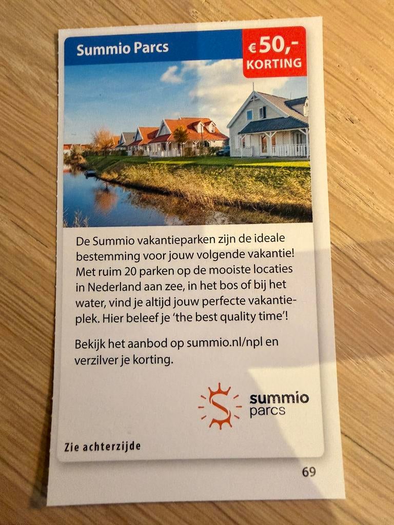 Kortingskaart voor Summio Parcs., Tickets & Billets, Loisirs | Autre, Carte de réduction