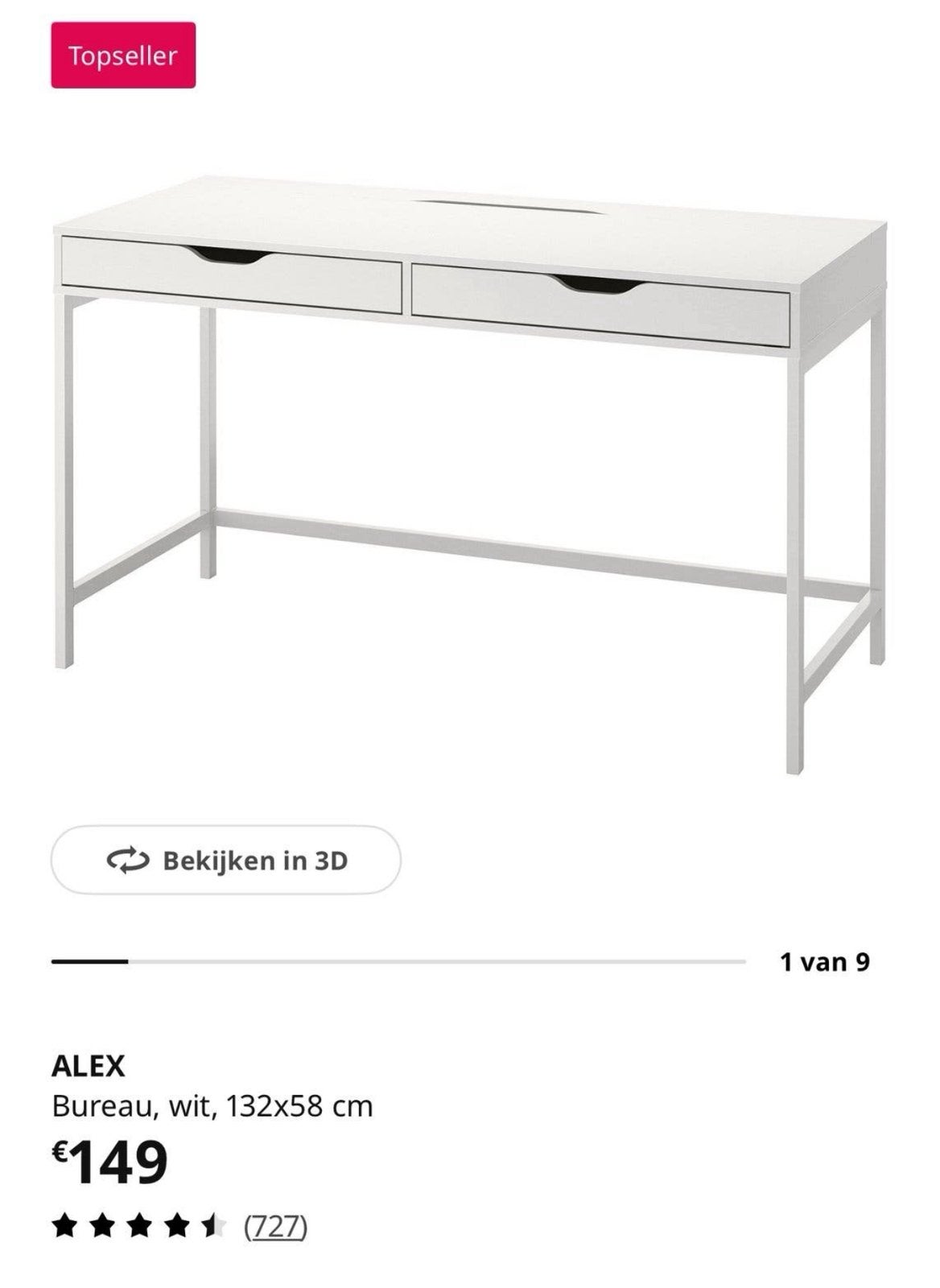 Ruim bureau met 2 lades - IKEA, Ophalen, Gebruikt, 132 cm, Spaanplaat of MDF