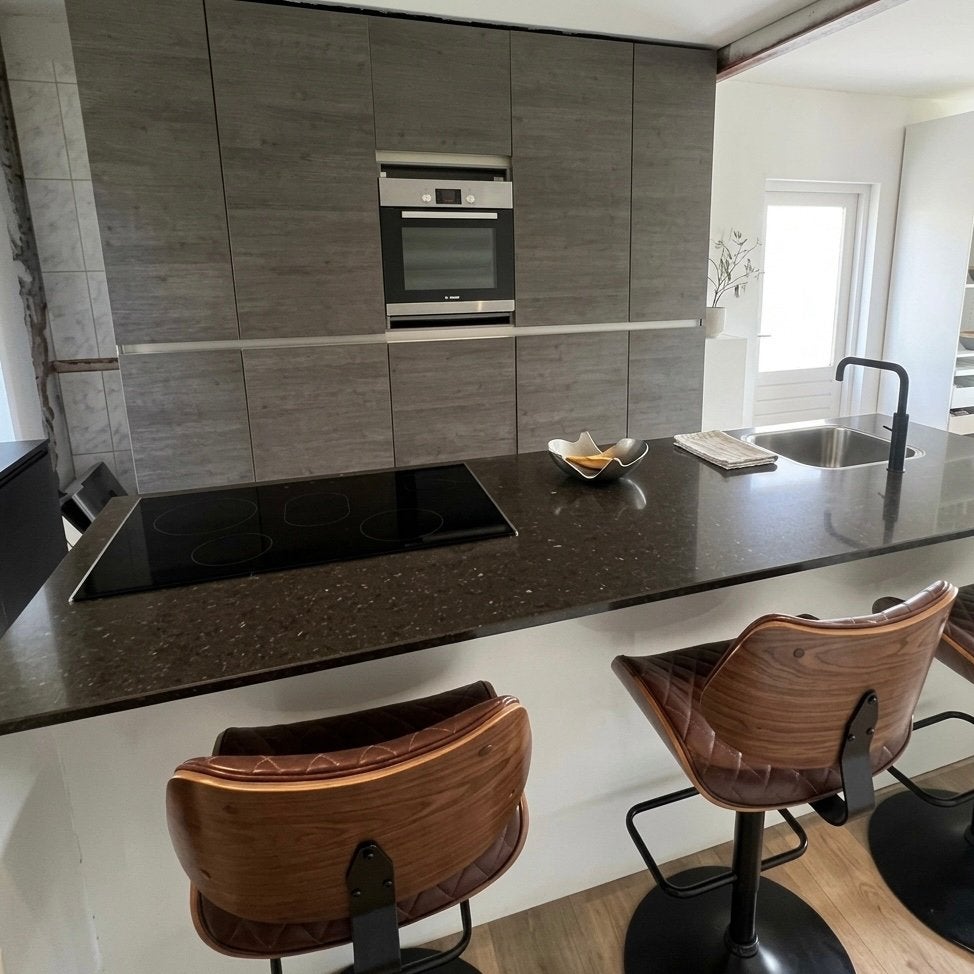 ✨ CUISINE DESIGN AVEC ÎLOT ET APPAREILS ÉLECTROMÉNAGERS ✨, Granit ou Pierre, Comme neuf, Cuisine à mur double, Blanc