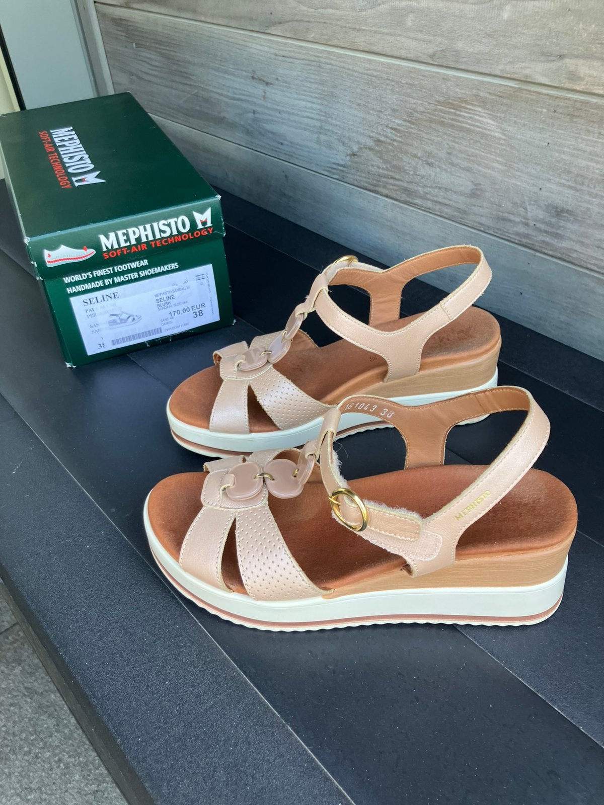 Sandales Mephisto M38 en cuir beige, Enlèvement, Comme neuf, Beige