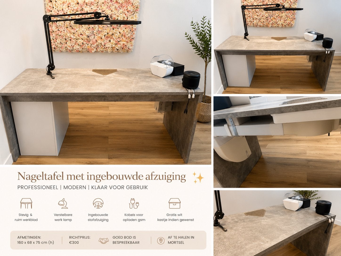Nageltafel met ingebouwde afzuiging, Huis en Inrichting, Bureaus, Ophalen, Zo goed als nieuw, Wit