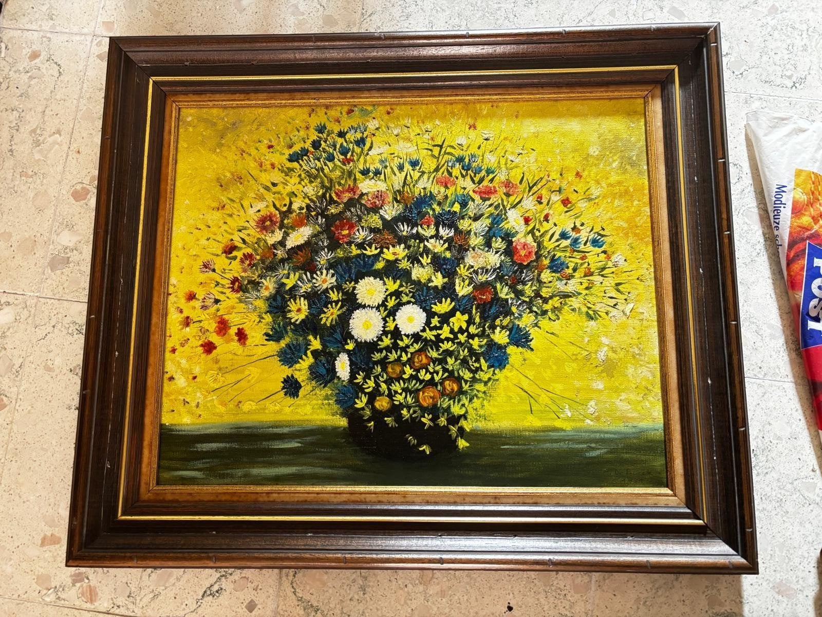 Belle peinture, sur toile, parfait état, Signé, Enlèvement, Fleurs, Toile
