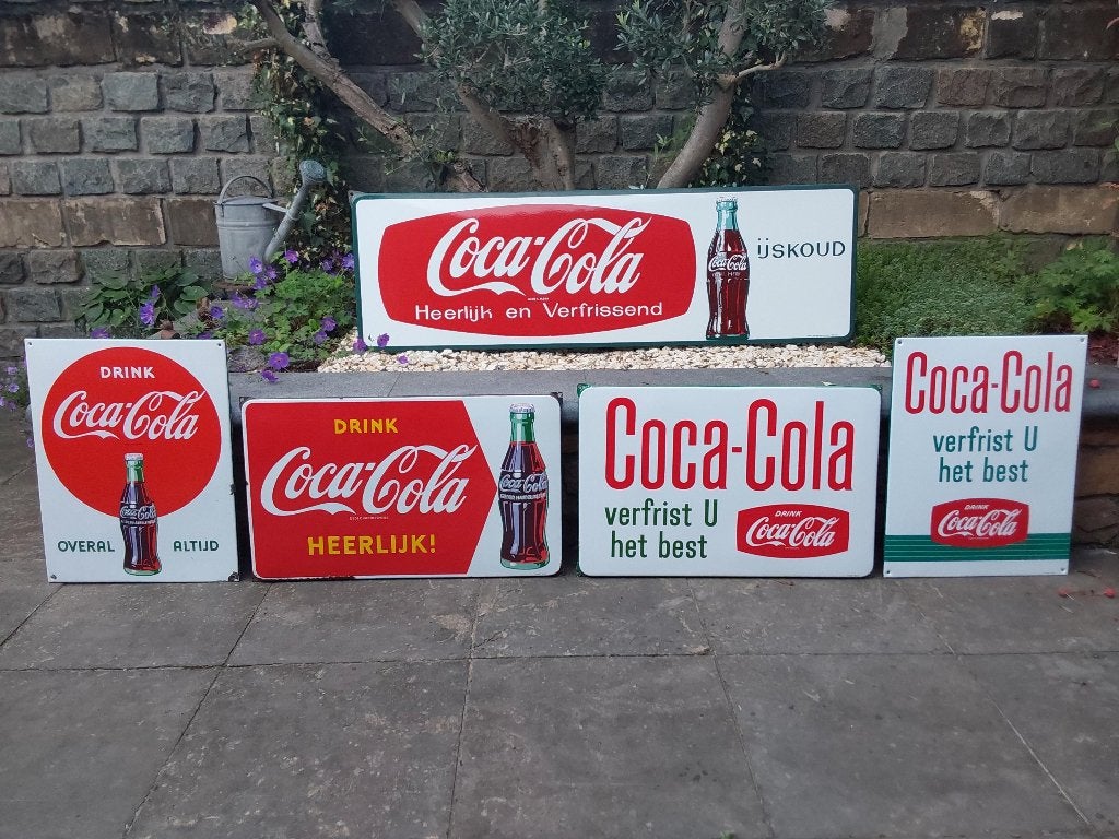 Emaille Reclamebord Borden Coca Cola verzameling, Ophalen, Zo goed als nieuw, Reclamebord