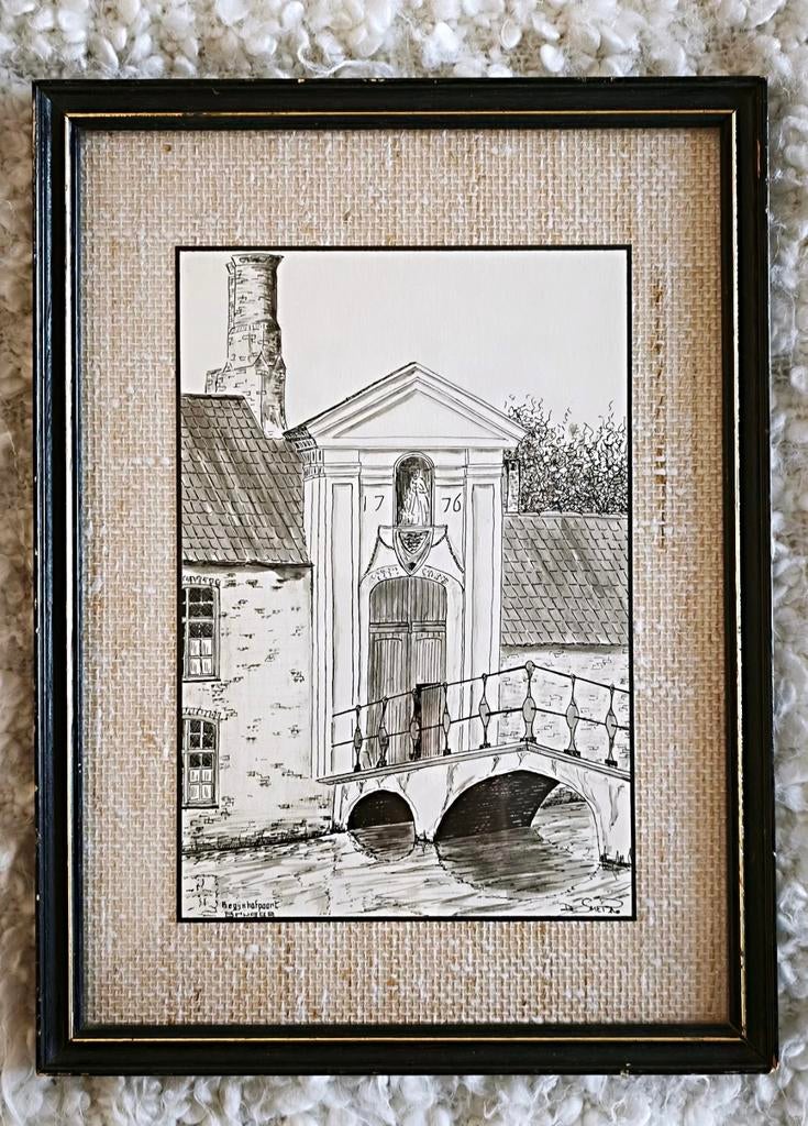Authentieke Pentekening Begijnhof Brugge - Roger De Smet, Ophalen of Verzenden
