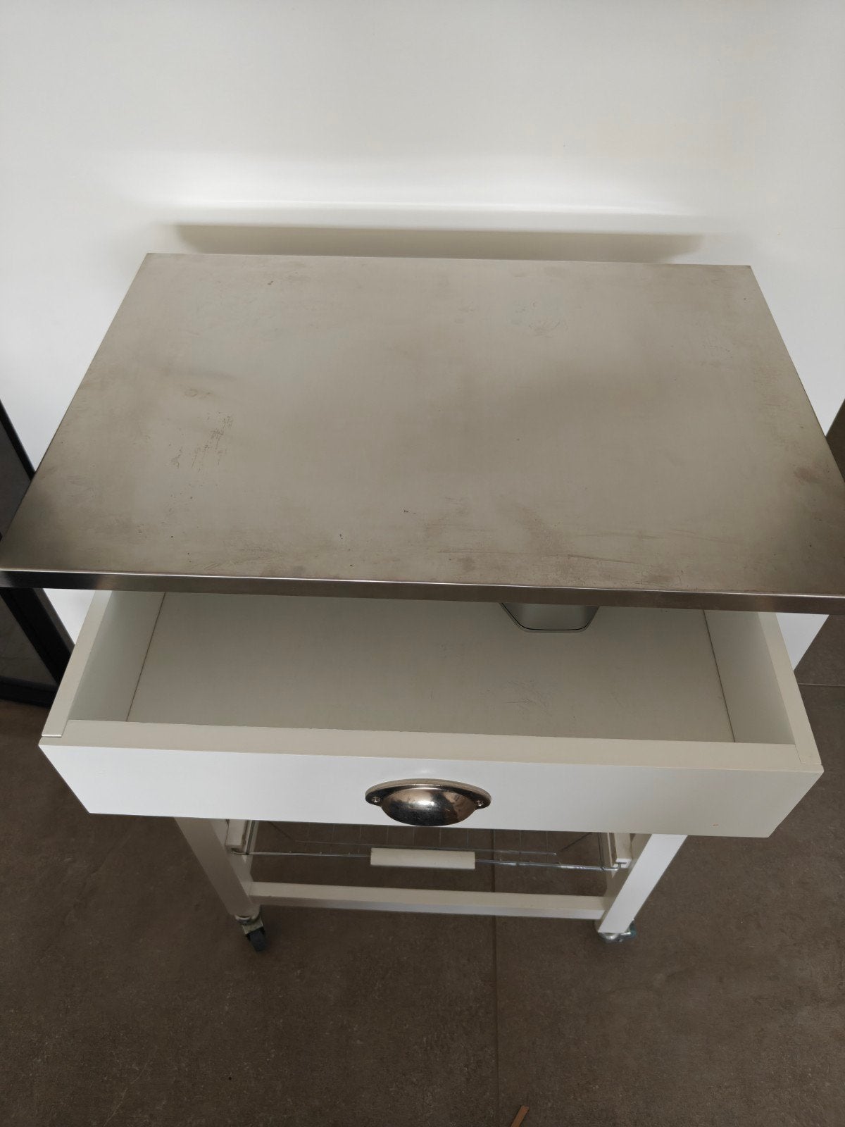 Witte bijzettafel 58x85,5x40, Huis en Inrichting, Ophalen, 55 tot 75 cm, 60 cm of meer, Rechthoekig