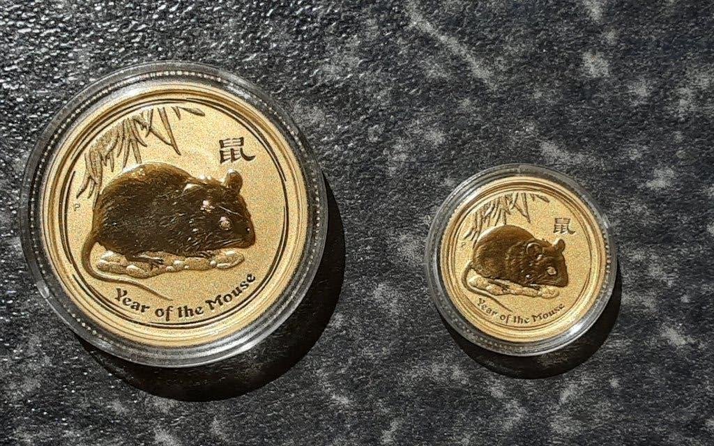 Gouden Lunar II 2008 (1/20 & 1/4 oz), Postzegels en Munten, Edelmetalen en Baren, Ophalen of Verzenden, Goud