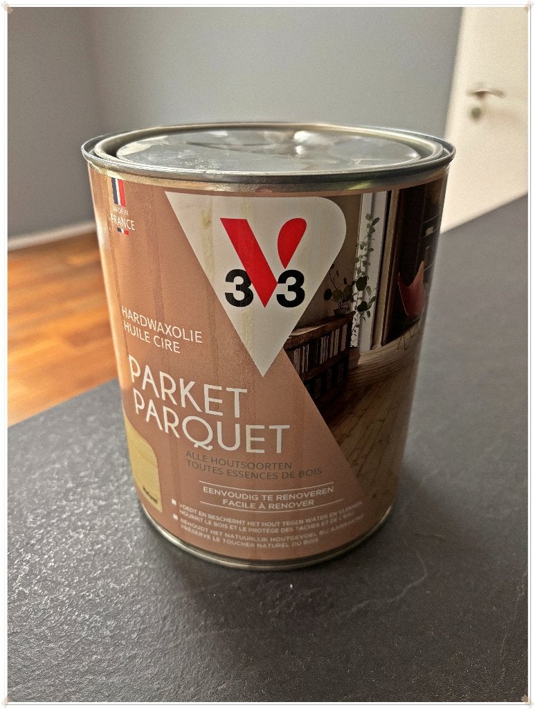 V33 - HUILE CIRE PARQUET INCOLORE MAT – 1,25L, Enlèvement, Comme neuf