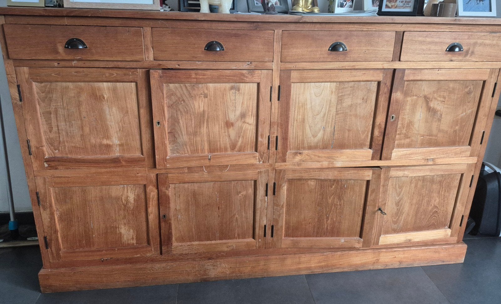 Dressoir te koop 207 x 55cm, Teck, Avec tiroir(s), 200 cm ou plus, Comme neuf
