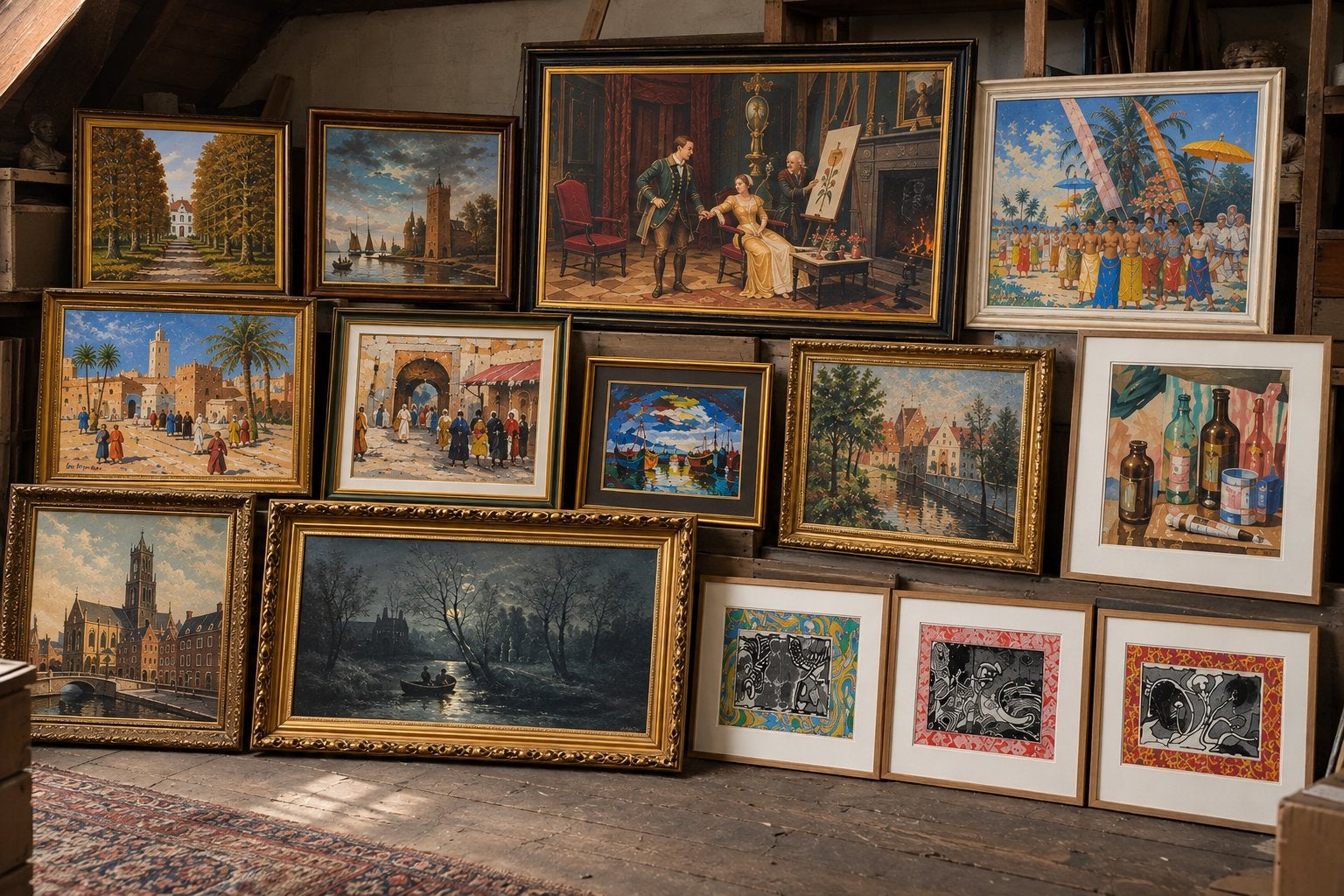 Collection d'art 15 peintures, Enlèvement ou Envoi, Signé, Peinture à l'huile, Toile