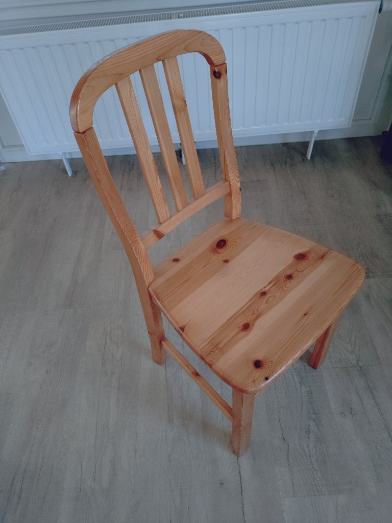 4 chaises en pin massif, Maison & Meubles, Chaises, Brun, Enlèvement, Utilisé, Bois