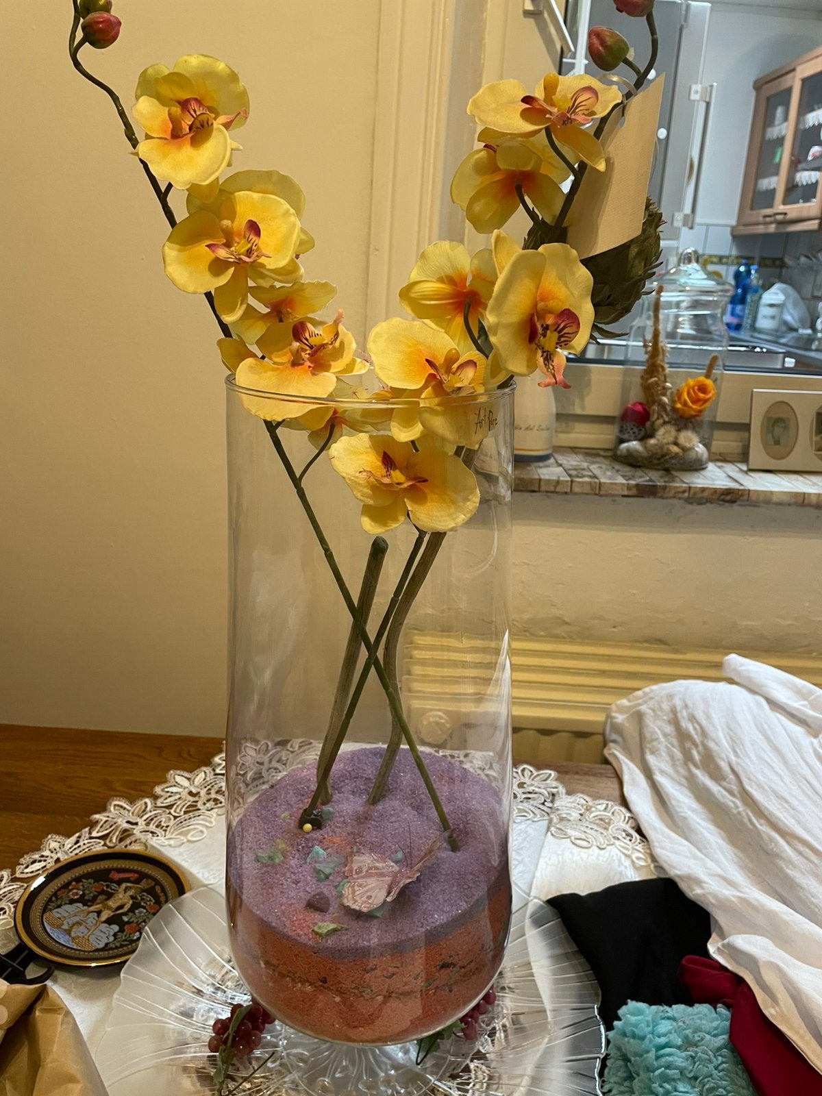 Tres beau grand vase avec fleur arificielle, Enlèvement ou Envoi, Comme neuf
