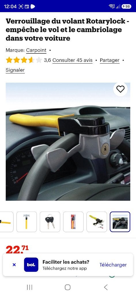 Canne  antivol voiture, Enlèvement, Utilisé