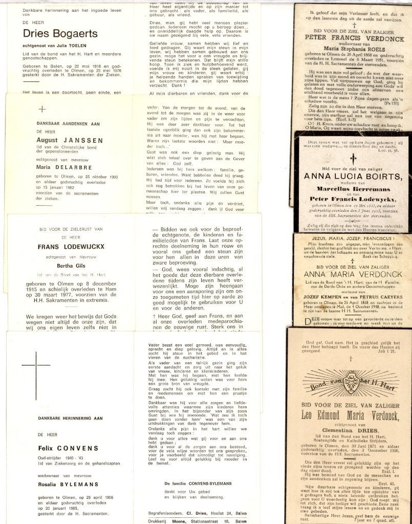 8 Bidprentjes Olmen, Enlèvement ou Envoi, Image pieuse