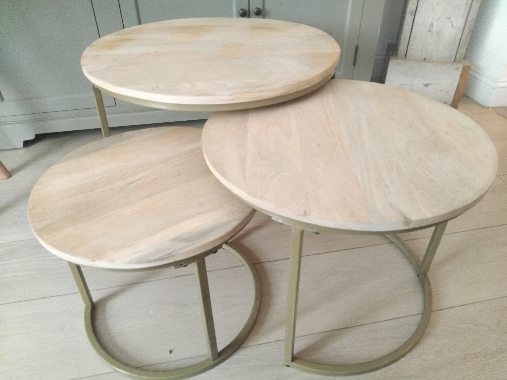salontafelset 3 delig mango en staal rond, Ophalen, Gebruikt, Rond