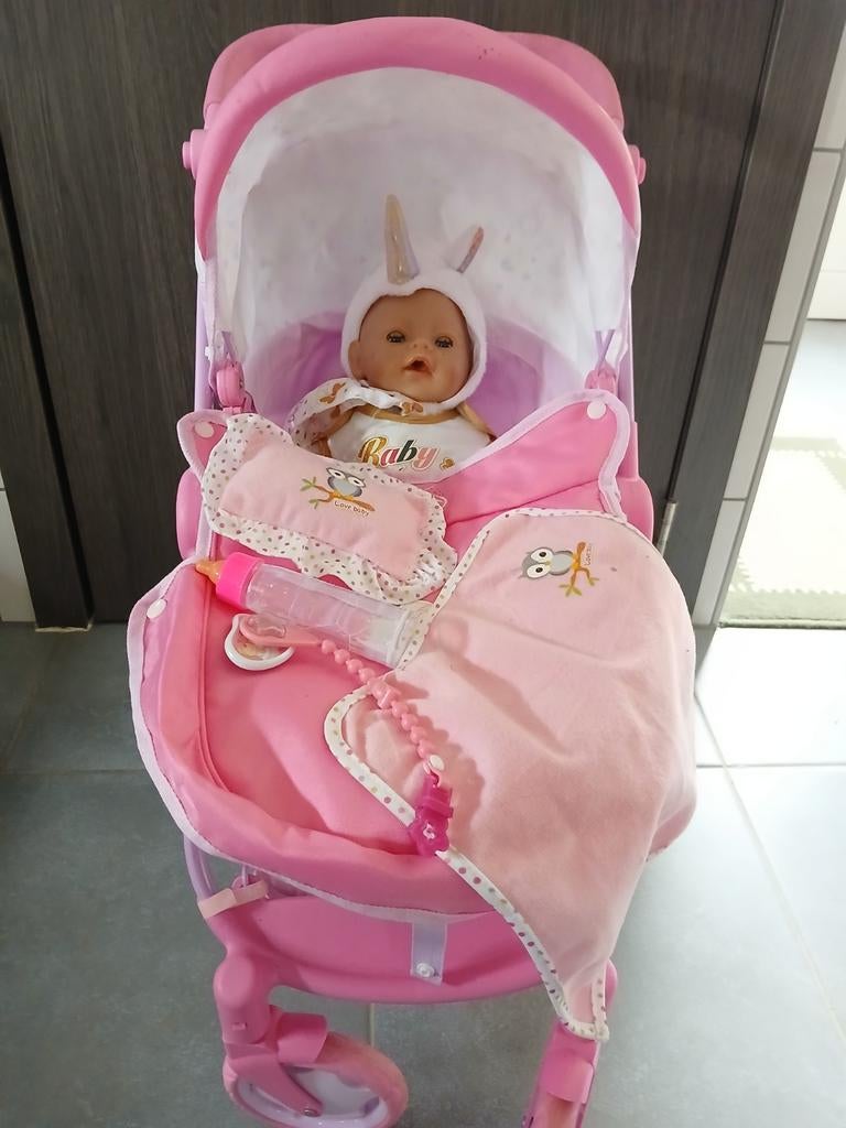 Poppenwagen/buggy met 2 poppen en zitstoel en toebehoren, Ophalen
