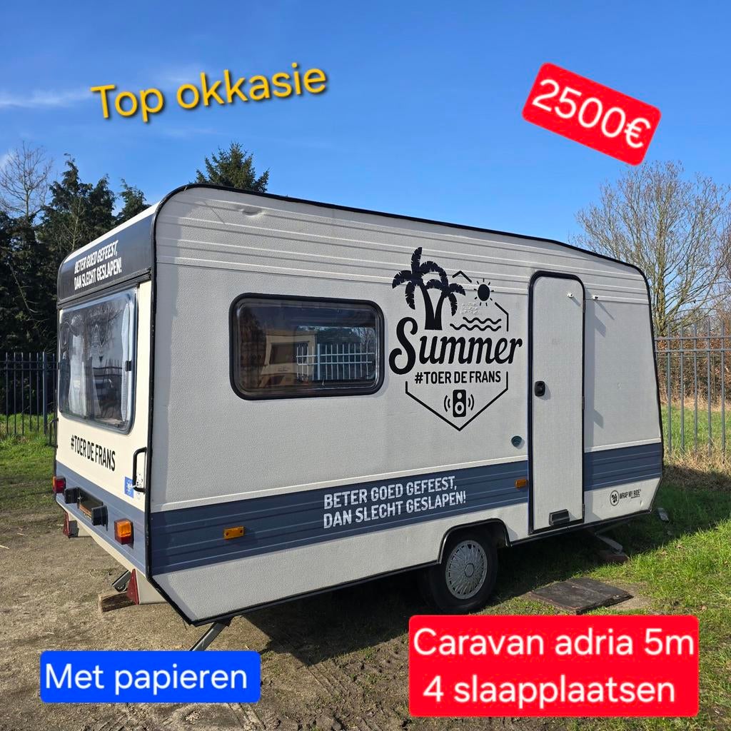 Caravan adria 4 slaapplaatsen camping vakantie stacaravan 5m, Caravans en Kamperen, Ophalen