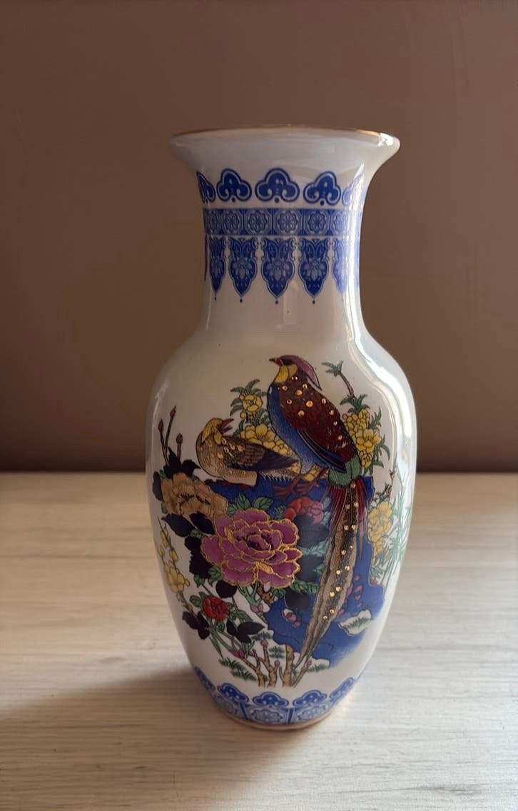 Decoratieve Vintage Porseleinen Vaas met Pauw/Fazant – 25 cm, Enlèvement ou Envoi