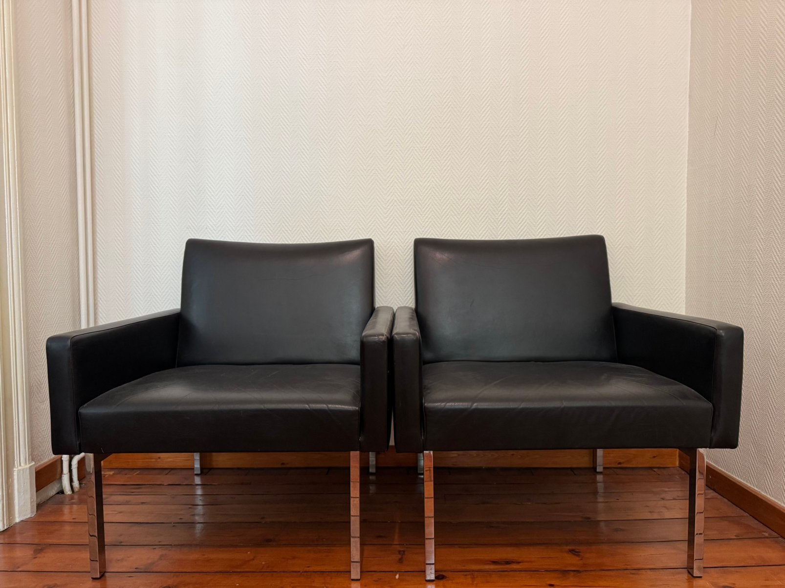 2x leren fauteuils, Ophalen, Gebruikt, Minder dan 75 cm, Leer