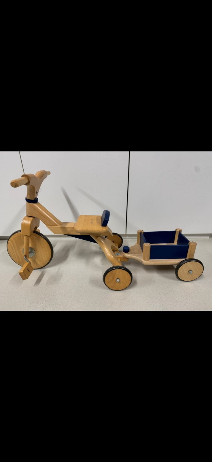 Houten fiets met aanhangwagen, Ophalen, Zo goed als nieuw