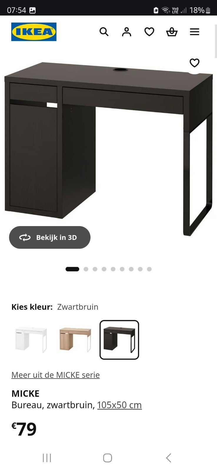 Bureau Ikea, Huis en Inrichting, Ophalen, Zwart, 105 cm, Gebruikt