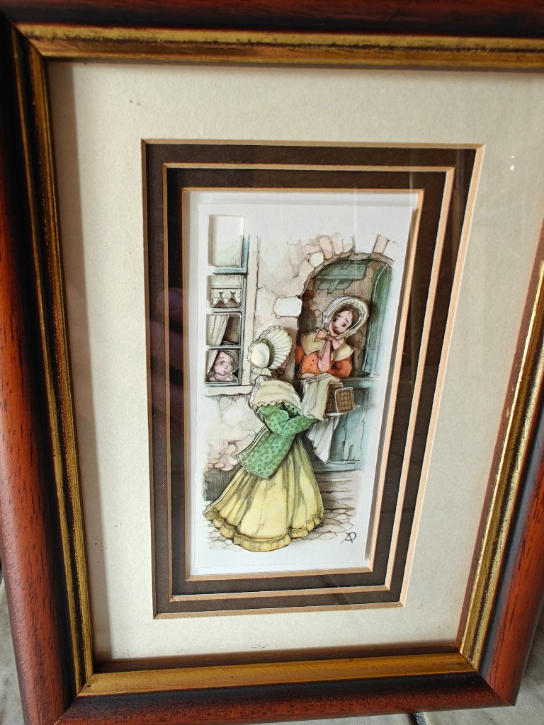Anton Pieck 3D Paper Cut - Framed - Women - 7,5x13 cm, Antiquités & Art, Enlèvement ou Envoi