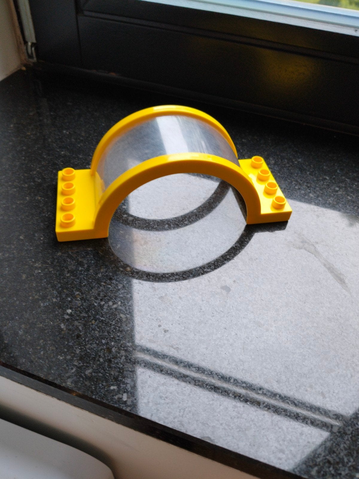 Élément de toit voûté LEGO Duplo avec fenêtre en verre trans, Enlèvement ou Envoi, Utilisé, Briques en vrac, Duplo