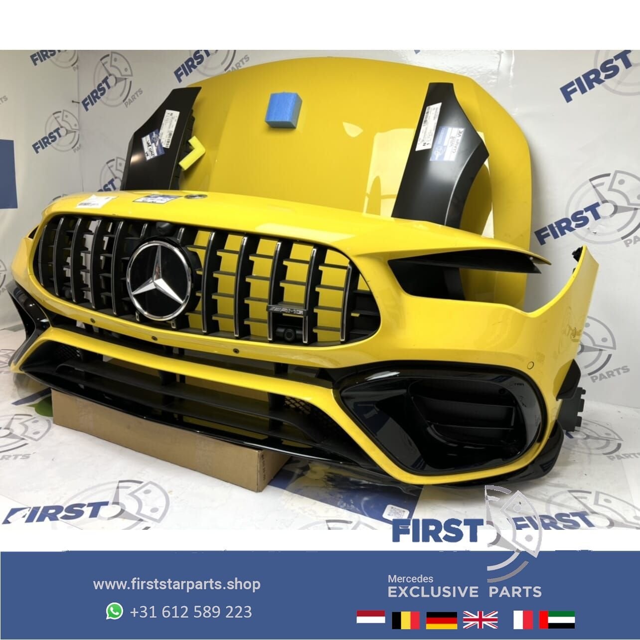 W118 C118 CLA45S AMG VOORKOP GEEL 2018-2023 origineel Merced, Auto-onderdelen, Gebruikt, -, Voor, Ophalen of Verzenden