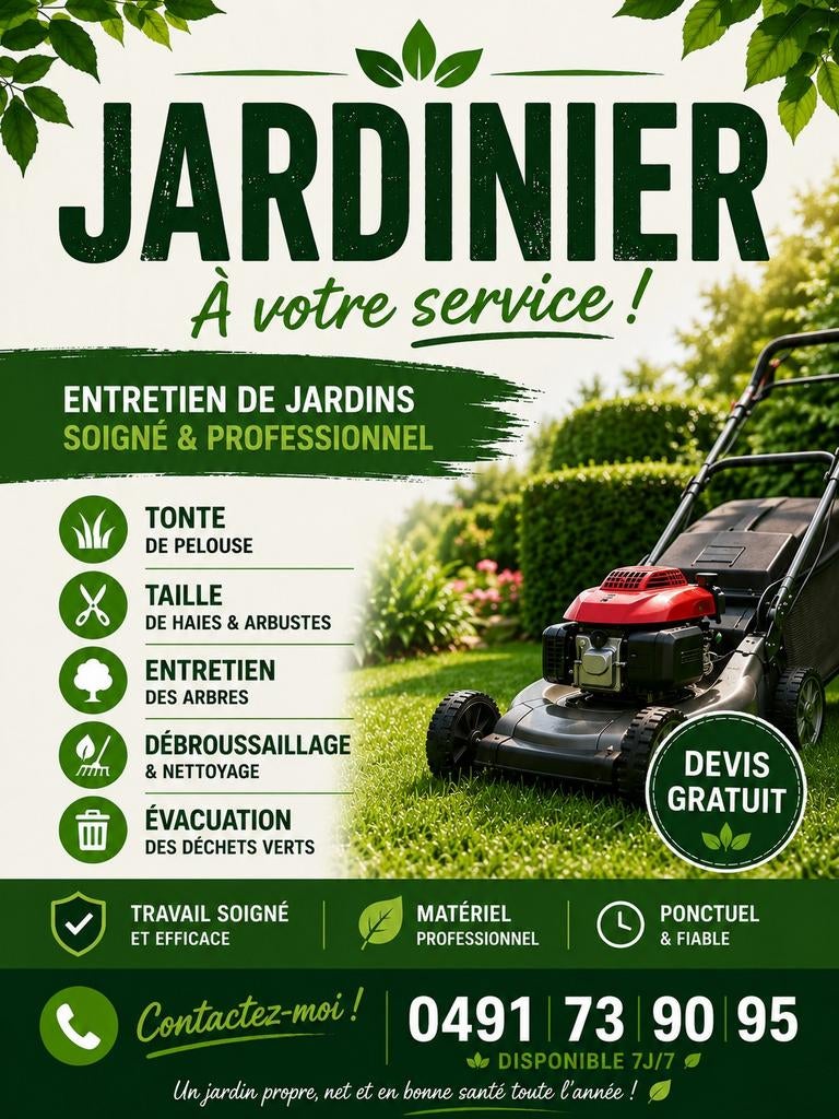 Service de jardinage – Tonte & taille de haies, Enlèvement