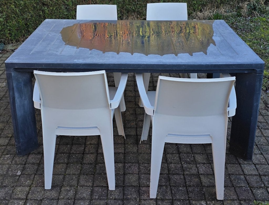 Tuinset (Tafel + 4 stoelen), Ophalen, Gebruikt, Rechthoekig, Plastic