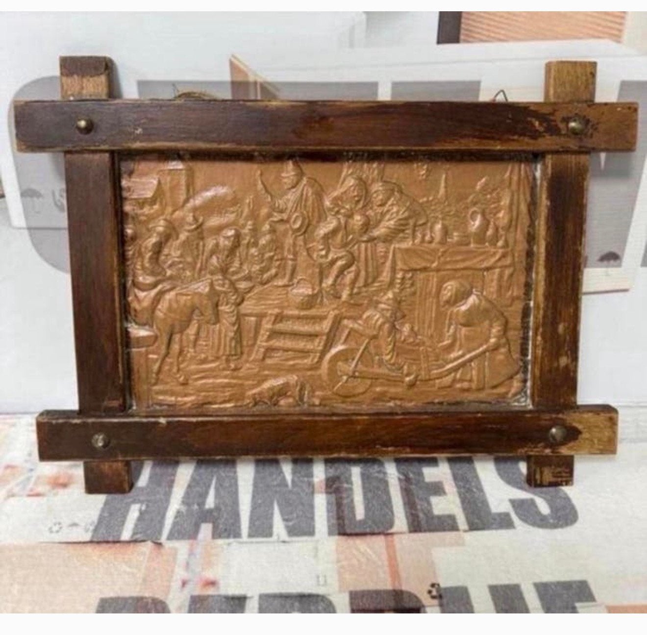 Ancienne ferme d'art en relief en cuivre encadrée de 1920 à, Enlèvement ou Envoi