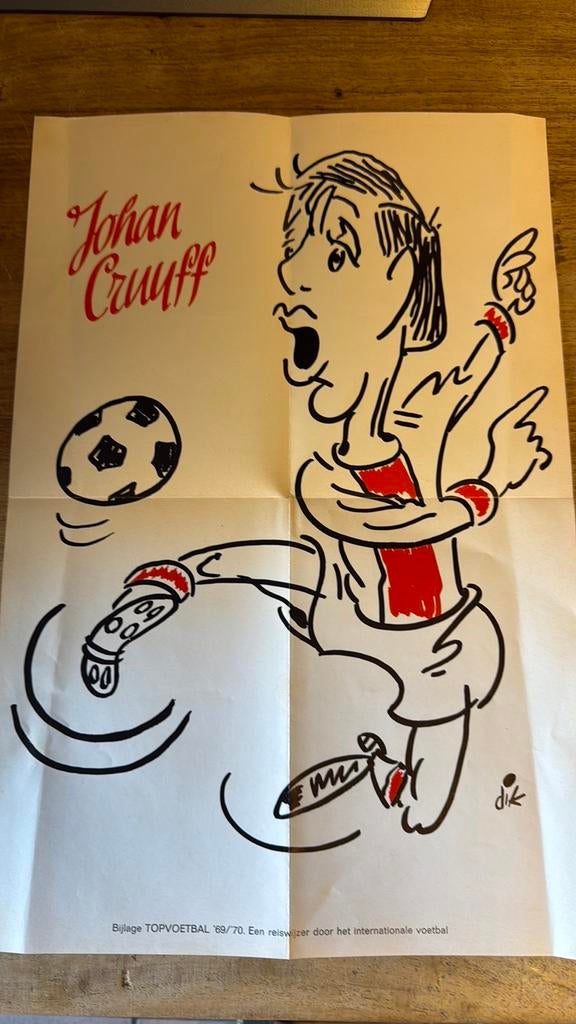 Vintage Johan Cruyff poster – Topvoetbal 1969/1970, Enlèvement, Comme neuf