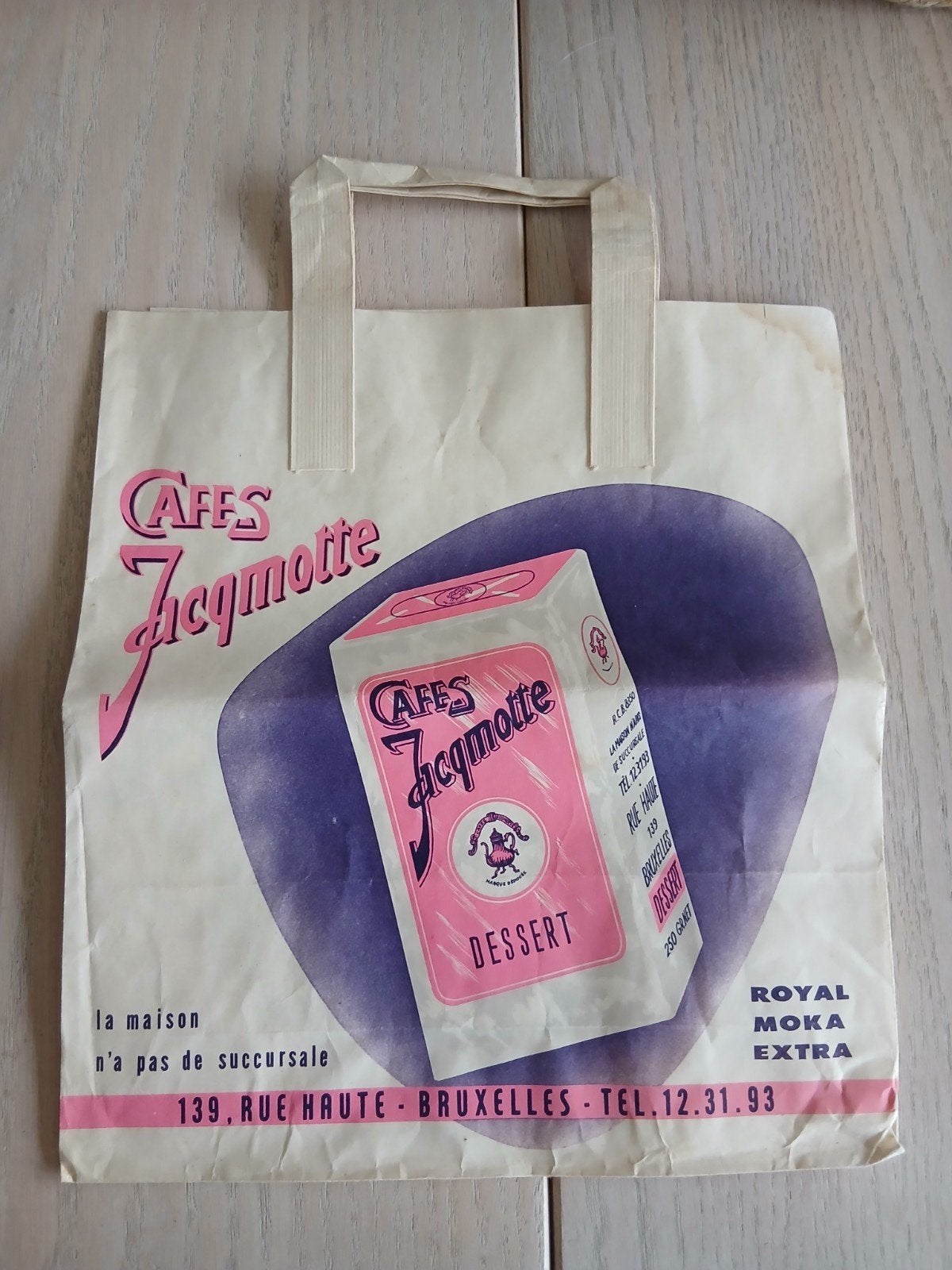 Vintage papieren winkelzakje koffie jacqmotte, Collections, Marques & Objets publicitaires, Enlèvement ou Envoi