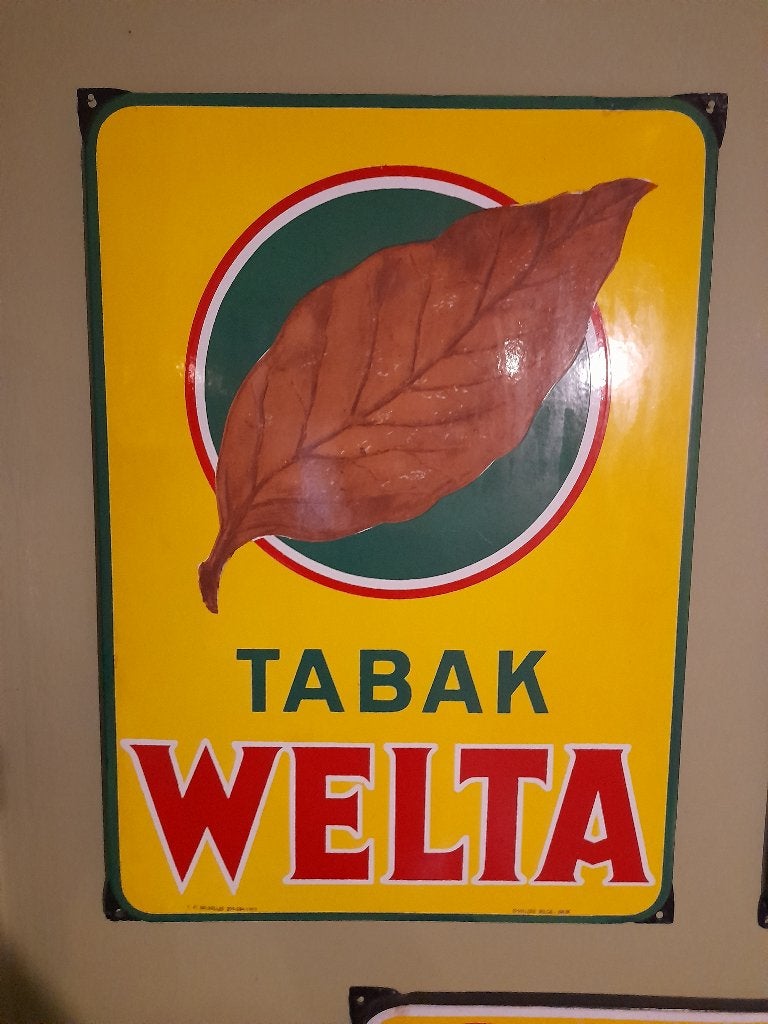 Emaille reclame  Welta tabak  -, Verzamelen, Ophalen of Verzenden, Zo goed als nieuw, Reclamebord