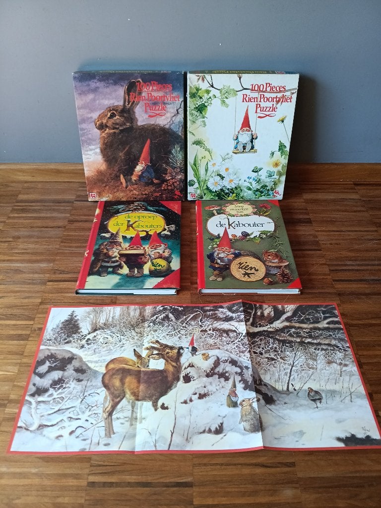 Set Rien Poortvliet: 2 delige boekenreeks en 2 puzzels, Ophalen of Verzenden, Meer dan 50 stukjes, Zo goed als nieuw