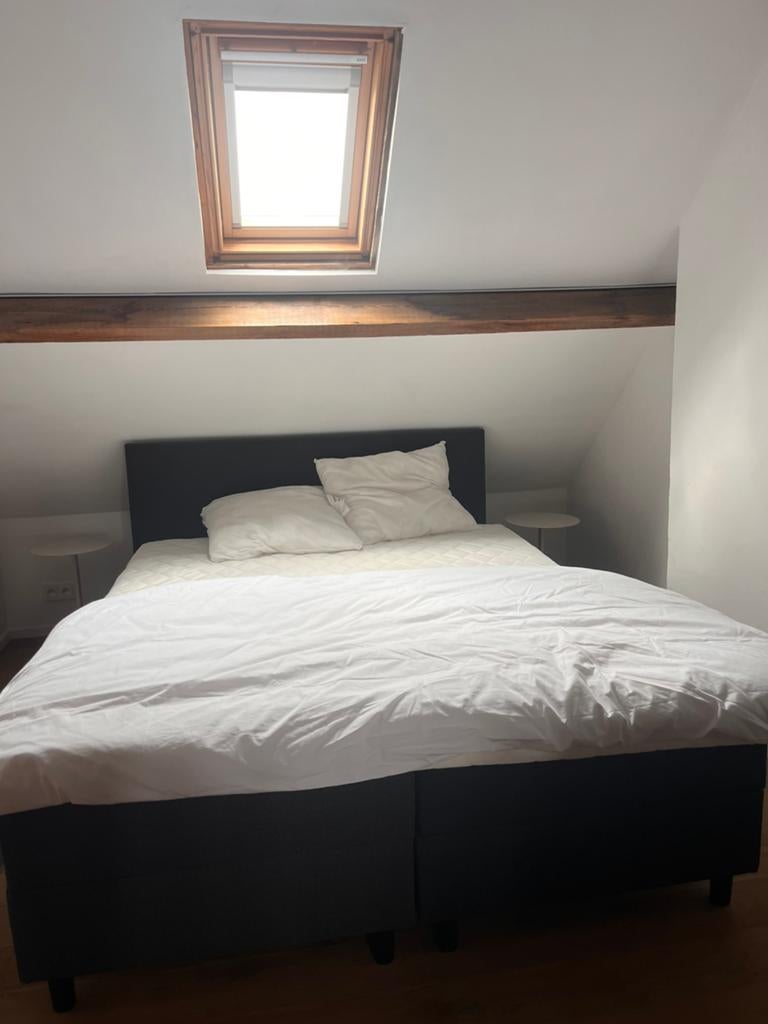 Boxspring donker grijs 160x200, Ophalen, Zo goed als nieuw, Grijs
