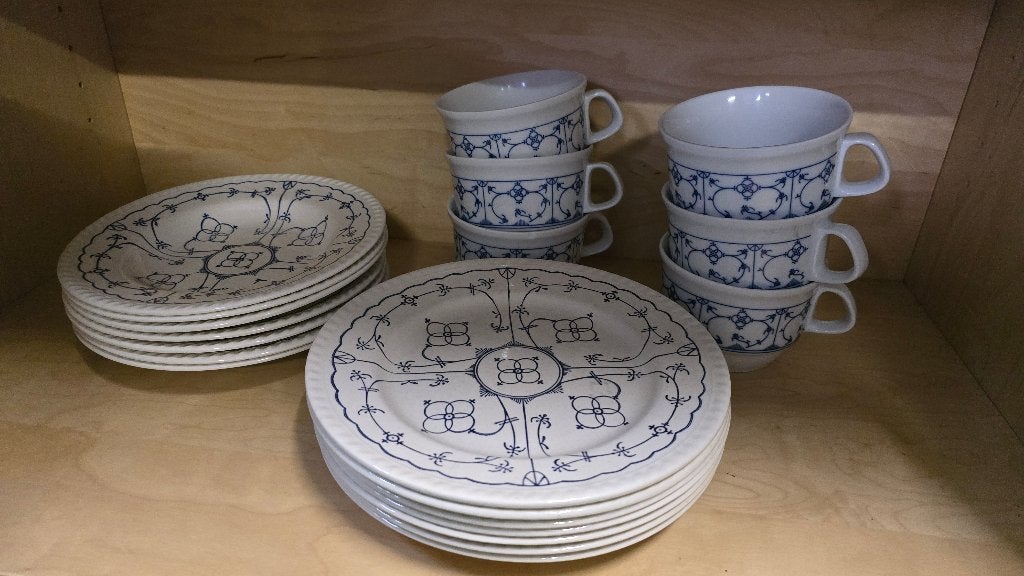 Servies, porselein met blauwe tekening, Huis en Inrichting, Ophalen, Gebruikt, Overige merken, Landelijk/Boerenbont
