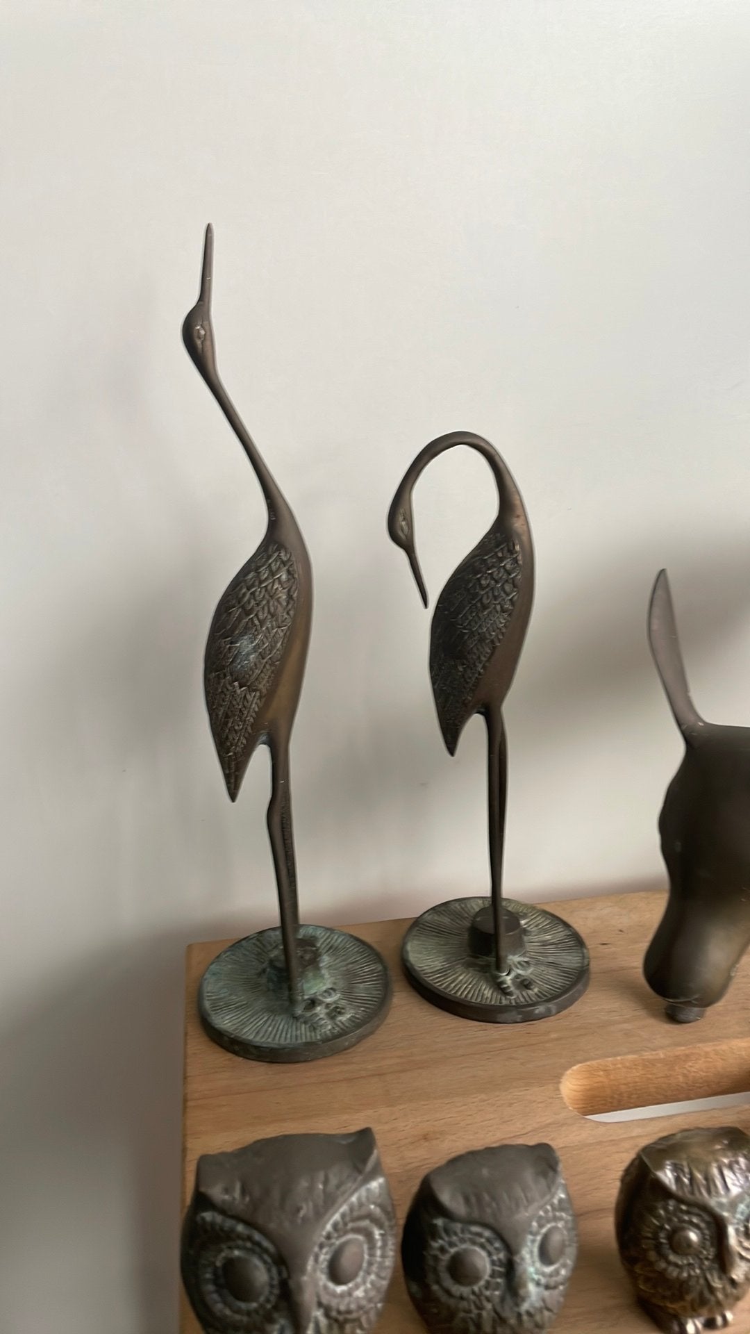 Massief messing beelden, hert, kraanvogels, uilen & zwanen, Antiek en Kunst, Ophalen of Verzenden, Brons