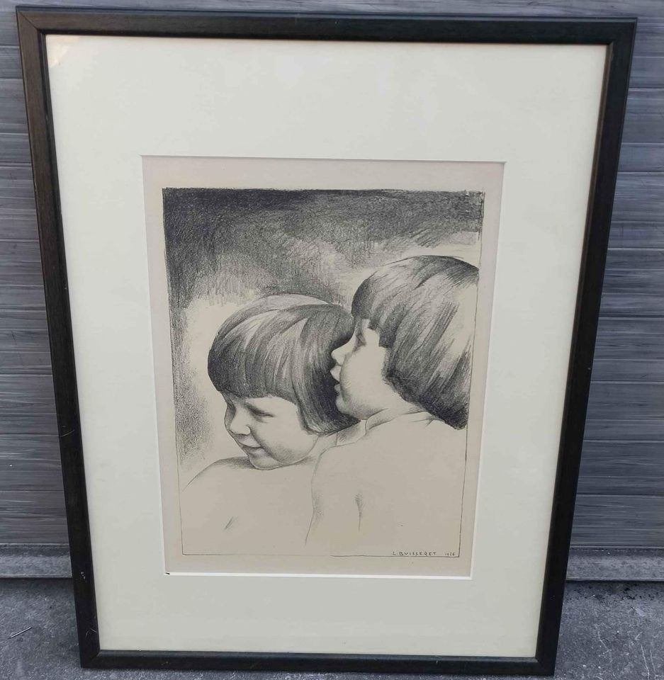 Lithographie jeune fille signe Louis buisseret, Antiek en Kunst, Ophalen of Verzenden, Lithografie